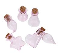 ROMISBABA 6pcs Pink Glass Wishing Bottles with Cork Lids, Mini Decorative Jars for DIY Jewelry Making and Honeymoon Souvenir, Small Heart-shaped Bottles for Home Décor