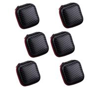 ROMISBABA 6pcs Portable Earphone Storage Bags and Data Cable Organizer Pouch Set for Travel, Outdoor Use, Sturdy Anti-crush Black and Red Cable Storage Case