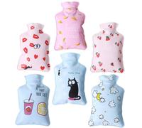ROMISBABA 6pcs Reusable Small Hot Water Bottles Set Cartoon Covers, Compact PVC Hand Warmers for Winter, Comfortable Mini Hot Water Bags for Women and, Portable Belly and Hand Warmers