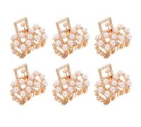 ROMISBABA 6pcs Small Pearl Hair Claw Clips Alloy Tiny Hair Clips with Strong Claw Teeth and Secure Grip for Make and Cooking