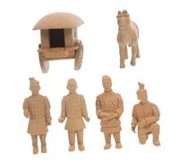 ROMISBABA 6pcs Terracotta Warriors Collectible Figurines with Mini Chariot Handmade Detailed Sculpture for Feng Shui Office Decor Historical Chinese Warrior