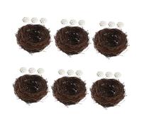 ROMISBABA 6set Artificial Bird Nest Ornament with Realistic Faux Eggs Weatherproof Rattan Twig Bird Nest for Garden Patio Easter Craft Decoration Outdoor Indoor Use Birdcage Accessory