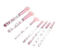 ROMISBABA 7pcs Cosmetics Brush Set Long Handle Lightweight Portable Nylon Makeup Brushes for Women Daily Use Travel Makeup Tools with Crystal Glitter Handles