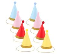 ROMISBABA 8pcs Multicolor Paper Cone Party Hats for Small Dogs and Cats with Pom Poms Lightweight Animal Birthday Caps for Pet Celebrations Vibrant Design for Festive Fun