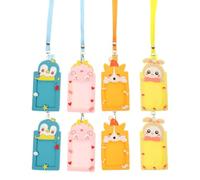 ROMISBABA 8pcs PVC Badge Holder with Neck Strap Cute Cartoon Design Reduces Risk of Losing Cards Sturdy Vertical Card Protector for Nurses Doctors Students Random Color
