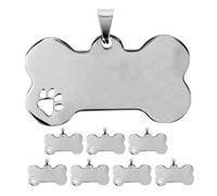 ROMISBABA 8pcs Stainless Steel Bone Shaped Pet Tags for Dogs and Cats, Lightweight and Resistant to Environmental Factors, for Walks and Travels, Silver Dog Collar Id Tags