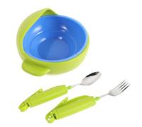 ROMISBABA Adaptive Senior Tableware Set with Anti-Shake Spoon and Fork, Stainless Steel and Silicone Material, Slip- Assistive Device for Elderly Hand Tremor Patients in Training