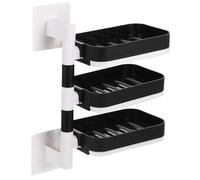 ROMISBABA Adhesive Wall Mounted Soap Holder with Rotation Self-draining Design for Bathroom Kitchen Shower Black Bar Soap Dish Organizer for Facial Holder and Sponge Storage