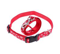 ROMISBABA Adjustable Christmas Pet Collar and Leash Set for Dogs, Snowflake Red S Size 2.5cm Width x 40cm-120cm Length, 2pcs Puppy Rope and Collar for Holiday Walks