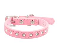ROMISBABA Adjustable Pink Rhinestone Dog Collar with Pu Leather for Small Dogs and Puppies 37x1.5cm, Portable Pet Collar for Outdoor Use and Everyday Wear