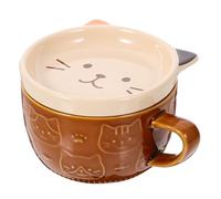 ROMISBABA Adorable Cat Design Ceramic Milk Mug with Lid Food-Grade Reusable Coffee Cup with Saucer Spill-Resistant Portable Tea Cup for Cat Lovers