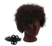 ROMISBABA Afro Hair for Repeated Cutting with Real Hair Mannequin Head and Table Clamp, Black Plastic Barber Training Head and Layered Afro Look, for Students and Novice Stylists in Salon