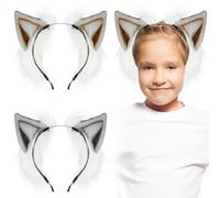 ROMISBABA Animal Ear Headbands Easy to Wear and Fits the Head Firmly with Three-dimensional Fox Ears 2 Pcs Made of Faux Plush and Metal for Makeup and Festival Parties