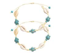 ROMISBABA Anklet for Outfits and Beach Vacations 2pcs Boho Sea-themed Bracelets with Turtle Shell Charms, Versatile Use as Bracelet Or Anklet, Made of Shell Material
