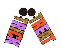 ROMISBABA Asymmetrical Large Acrylic Letter Earrings Women Halloween Trick Treat Glitter Drop Dangle Jewelry Lightweight Colorful Punk Accessory for Costume Parties