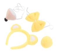 ROMISBABA Bear Ear Headband Costume Set Bowtie and Tail, Fluffy Animal Ear Headband for Dress-up and Cosplay, Yellow Plush Bear Accessories for Stage Performance and Fancy Dress Party