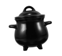 ROMISBABA Black Ceramic Cauldron Mug with Lid Enchanting Witch Kettle Bowl for Halloween Party Tabletop Decoration Versatile Candy Holder and Soup Serving Pot with Easy Clean Surface