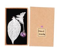 ROMISBABA Boxed Leaf-Shaped Bookmark with Silver Leaf and Purple White Flowers, Preserved Dried Flower Page Marker for Students, Office and School Supplies Set
