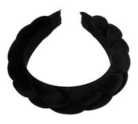 ROMISBABA Braided Headband for Women Face Washing and Makeup, Black Plush Cloth Hair Hoop, Thick Decorative Hairband for Skincare and Spa Use