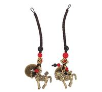 ROMISBABA Brass Five Emperor Coins Keychain 2pcs Set with Year of The Horse Charm, Traditional Chinese Lucky Feng Shui Keyrings for New Year Festival Decoration and Bag Accessories