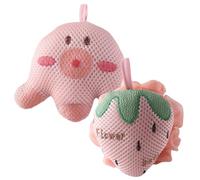 ROMISBABA Cartoon Bath Sponges 2pcs Shower Puff Set with Lanyard Exfoliating Body Scrubbers Pink Strawberry and Octopus for Women and Men Bathing Accessories