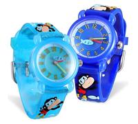 ROMISBABA Cartoon Watches for Boys 2Pcs Kids Watches Ocean-Themed Dial Adjustable Comfortable Strap Dark Blue Light Blue Teaching Tool for Learning Time