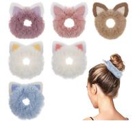 ROMISBABA Cat Ear Hair Bands 6Pcs Soft Plush Scrunchies Elastic Hair Ties for School and Daily Use Pink Watermelon Red Blue Purple Brown Yellow