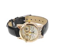 ROMISBABA Cat Face Quartz Watch Rhinestone Bow Charming Cartoon Women's Wristwatch Decorative Timepiece for Girls