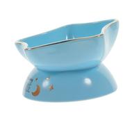 ROMISBABA Ceramic Elevated Cat Food Bowl Blue Star-shaped Slow Feeder Pet Bowl Decorative Household Feeding Dish for Indoor Cats