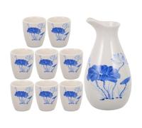 ROMISBABA Ceramic Sake Pot and Cups Set with Liquor Dispenser, Blue Ceramics Material, About 250ml Pot Capacity and 20ml Cups, Elegant Design for Tea Party and Home Decoration