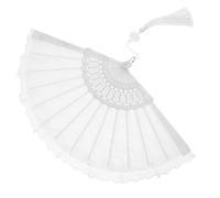 ROMISBABA Chinese Vintage Lace Folding Fan Lightweight Handheld Dance Prop with Silver Lace and Large Tassels for Stage Performance and Costume Accessory