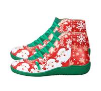 ROMISBABA Christmas Santa Short Boots for Women Breathable Slip Casual Fall Winter Footwear Green Xmas Ankle Shoes for Female Friends Gift Comfortable Seasonal