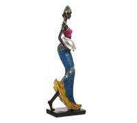 ROMISBABA Creative African Woman Figurine Resin Statue Home Decor Ornament Hand-painted Tribal Lady Sculpture for Tabletop Shelf Living Decoration