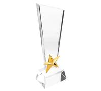 ROMISBABA Creative Base Crystal 3d Shape Award Smooth Trophy Star Five Finish and Rounded Edges, Luxurious Shine Metal for Celebration and Graduation Ceremony