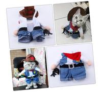 ROMISBABA Creative Cat Costume Breathable Soft Pet Party Clothes Funny Cowboy Denim Outfit for Cats Comfortable Stretchy Material
