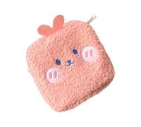 ROMISBABA Creative Mini Sanitary Pad Pouch with Zipper Portable Cartoon Storage Bag for Women Plush Pink Rabbit Design Compact Wash Bag for School Travel Office and Outdoor Use