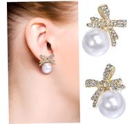 ROMISBABA Cute Bow Pearl Earrings for Women Dangle Pearl Drops Earring Piercing Studs Fashion Jewelry