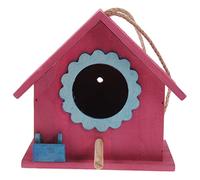 ROMISBABA Decorative Wooden Bird House Hanging Nest Feeder with Strong Rope for Outdoor Garden Patio Mini Red Floral Design Suitable for Budgie and Wild Birds Lovers