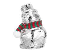 ROMISBABA Disco Snowman Ornament with Reflective Mosaic Mirror Tiles and Knitted Scarf Christmas Decoration for Home Office Party Versatile Winter Holiday Figurine Centerpiece Stylish and