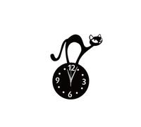 ROMISBABA DIY Cat Wall Clock Decor with Mirror Surface Non-ticking Silent Decorative Clock for Home Cafe Bar Office Smooth Surface Application Black Cartoon Kitten Design