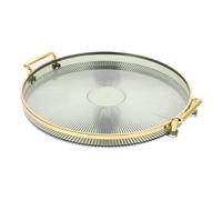 ROMISBABA Elegant Gold-edged Round Tray Fruit Green Decorative Serving Platter with Large Capacity for Tea Cups Appetizers Jewelry Storage and Bathroom Organizer Easy-clean Transparent