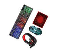 ROMISBABA Ergonomic Wired Keyboard Mouse Headphone Mouse Pad Combo for Computer Accessories Plug and Play Replacement with LED Backlight for Gaming and Office Use