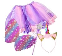 ROMISBABA Fairy Costume Kit with Rainbow Tulle Skirt Butterfly Wings Unicorn Headband Wand for Party Cosplay Fancy Dress Lightweight and Comfortable Reusable Performance Outfit