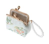 ROMISBABA Floral Embroidered Clutch Purse with Pearl Trim Compact Fabric Coin Wallet for Women Versatile Mini Organizer for Makeup Travel and Daily Use Elegant Brocade Design with Bright