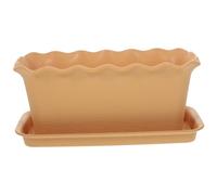 ROMISBABA Flower Planter Box with Drainage Tray Small Wavy Edge Light Brown Container for Succulents Vegetables Herbs and Flowers Suitable for Garden Balcony Patio and Indoor Planting
