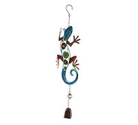 ROMISBABA Hand Painted Blue Gecko Wind Chime Iron Outdoor Garden Patio Decoration with Realistic Tail and Feet Hanging Craft for Backyard and Home Melodic Charm