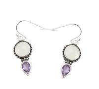 ROMISBABA Handmade Vintage Thai Silver Moonstone Earrings Crystal Ear Jewelry for Women Elegant Party Accessory Hypoallergenic Design