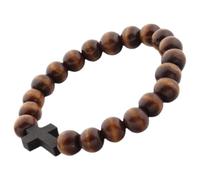 ROMISBABA Handmade Wooden Beaded Cross Bracelet for Women Brown Natural Wood Wrist Chain Jewelry Fashionable Christian Accessory for Daily Wear Parties Office Travel and Dating
