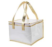 ROMISBABA Insulated Cake Packing Bag Lightweight Thermal Food Storage Tote for Pizza and Baked Goods Portable Handheld Design Keeps Food Warm and Fresh Zipper Closure Stylish White with Gold