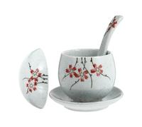 ROMISBABA Japanese Style Ceramic Soup Bowl Set with Exclusive Spoon, Deep Red Steaming Bowls for Egg and Ramen, Sturdy Kitchen Tableware Suitable for Home Dining